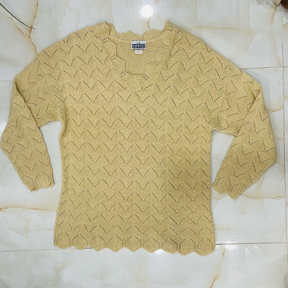 Vintage J.R. Rappers Gold Sweater Womens Size L Made In America Metallic